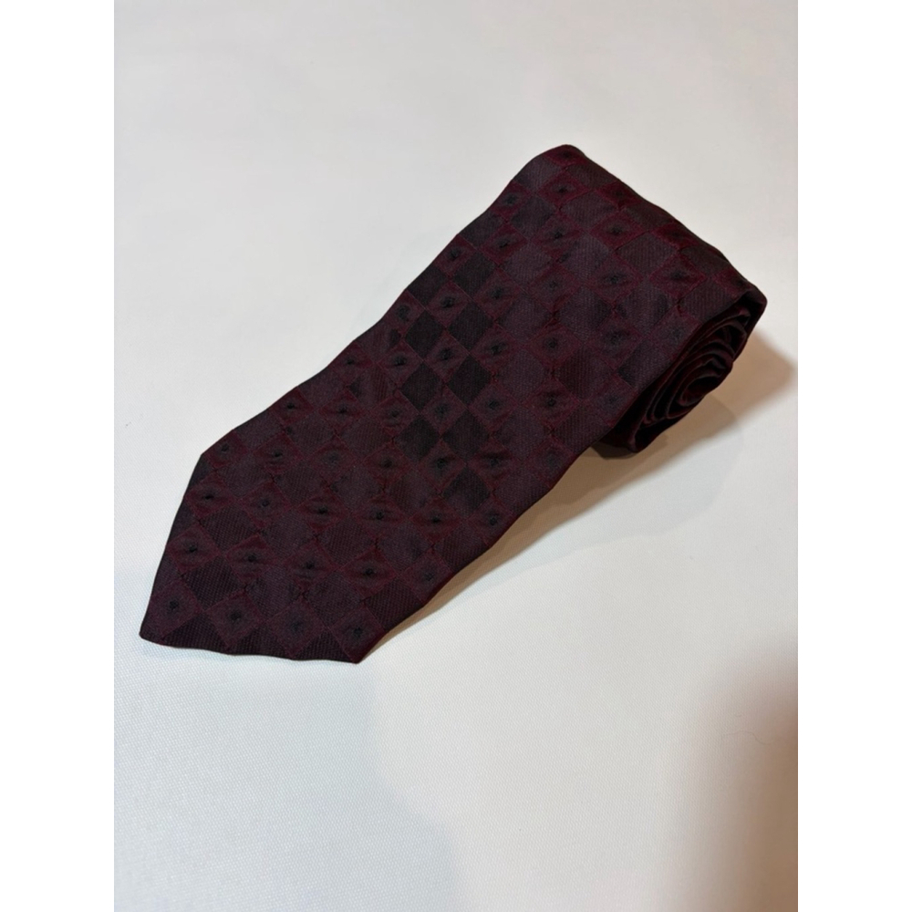 Hugo Boss Silk Tie Burgundy Geometric Check Pattern Italy Classic